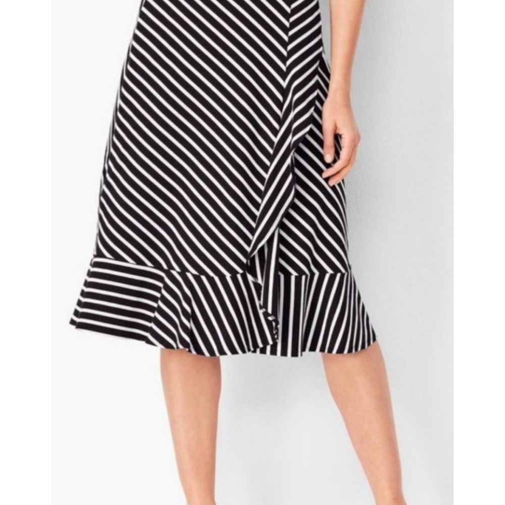 Talbots Jersey Cascading Midi Striped Skirt Navy & White Size SP